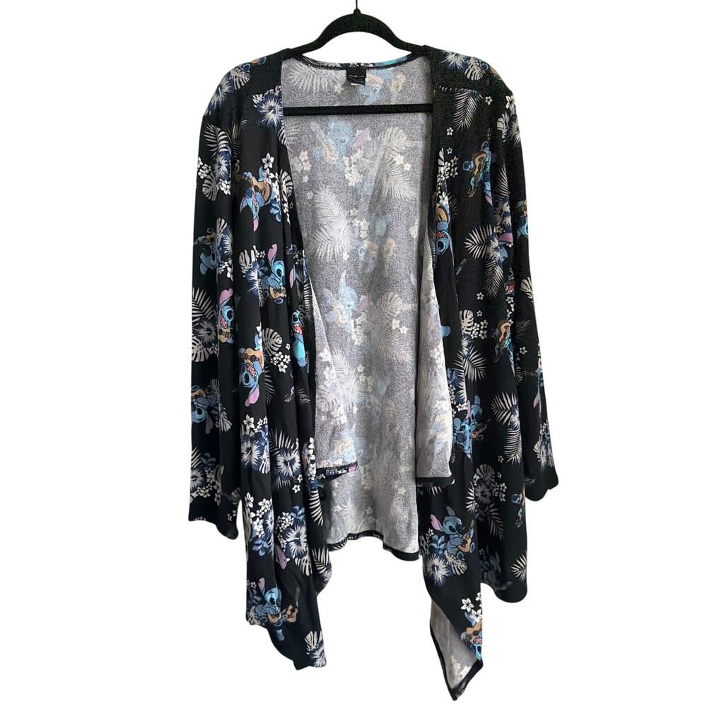 Disney Lilo & Stitch Tropical Floral Cardigan Size 3 Black Sharkbite Hem